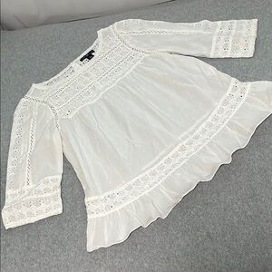 Cottagecore White Eyelet Top Large Coastal Fairy Summer Country Peasant